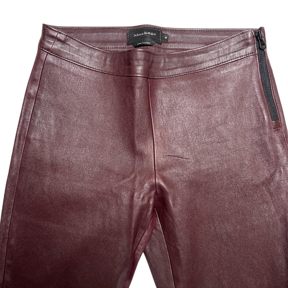 Mackage Lamb Leather Skinny Pants Size 8 Maroon Stretch Zip Luxe Leggings CANADA - Picture 7 of 13